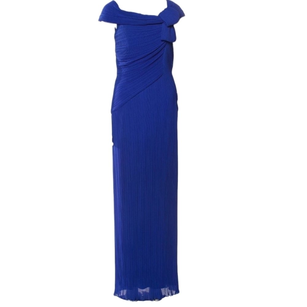 Women's Tadashi Shoji Blue Long Off The Shoulder Bow Evening Gown Dress 16 FLAW